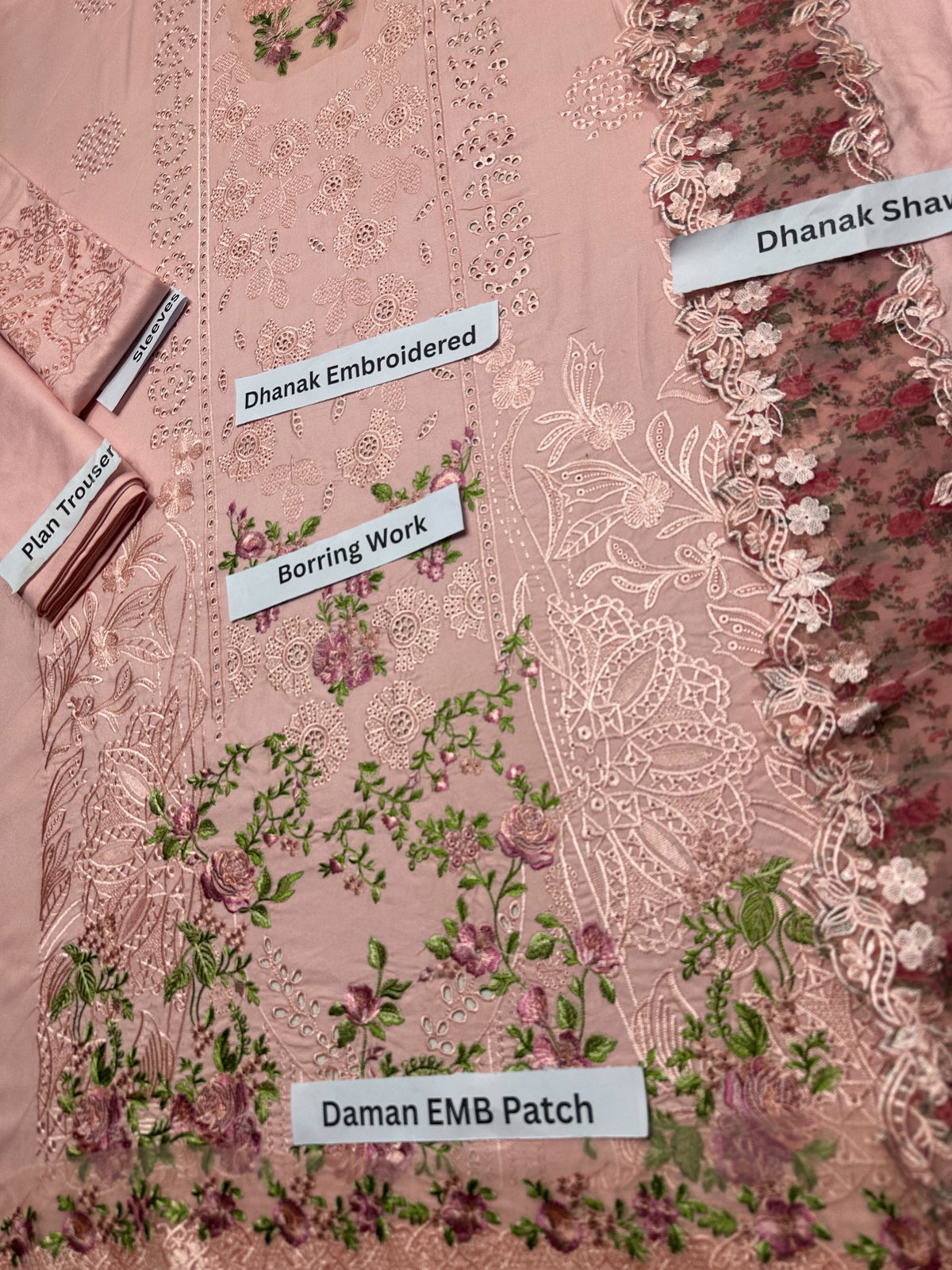 DHANAK 3PC EMBROIDERY UNSTITCHED