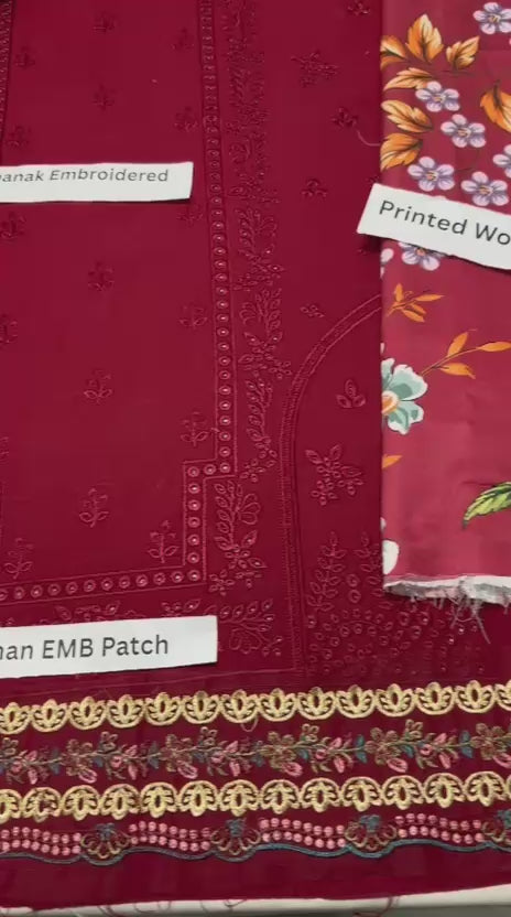 DHANAK 3PC EMBROIDERY UNSTITCHED FREE DELIVERY