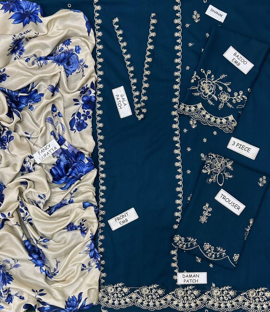 UNSTITCHED DHANAK 3PC EMBROIDERY