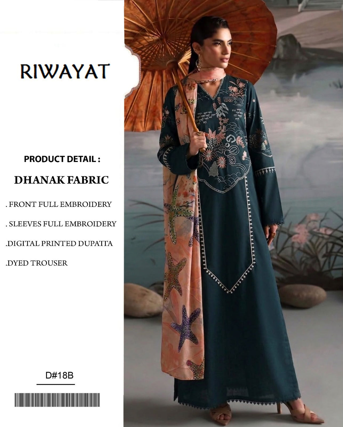 Dhanak 3pc embroidery unstitched