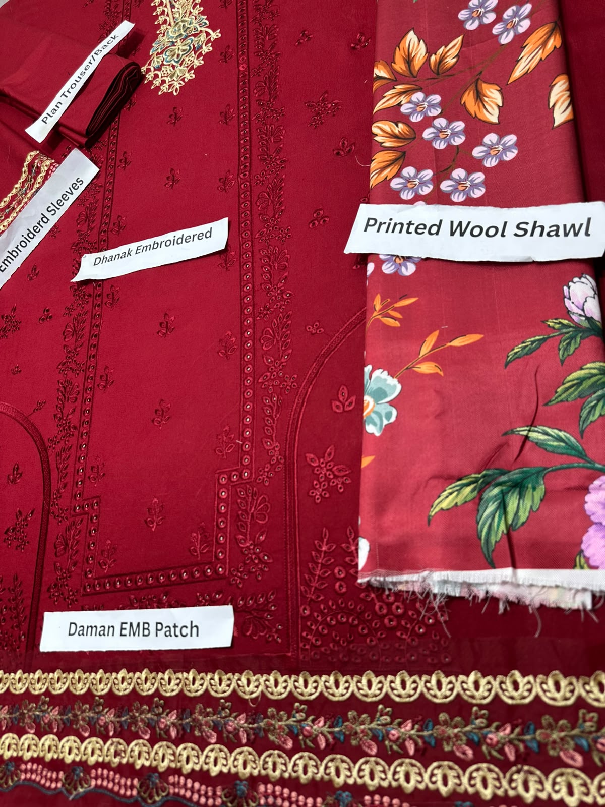 DHANAK 3PC EMBROIDERY UNSTITCHED FREE DELIVERY