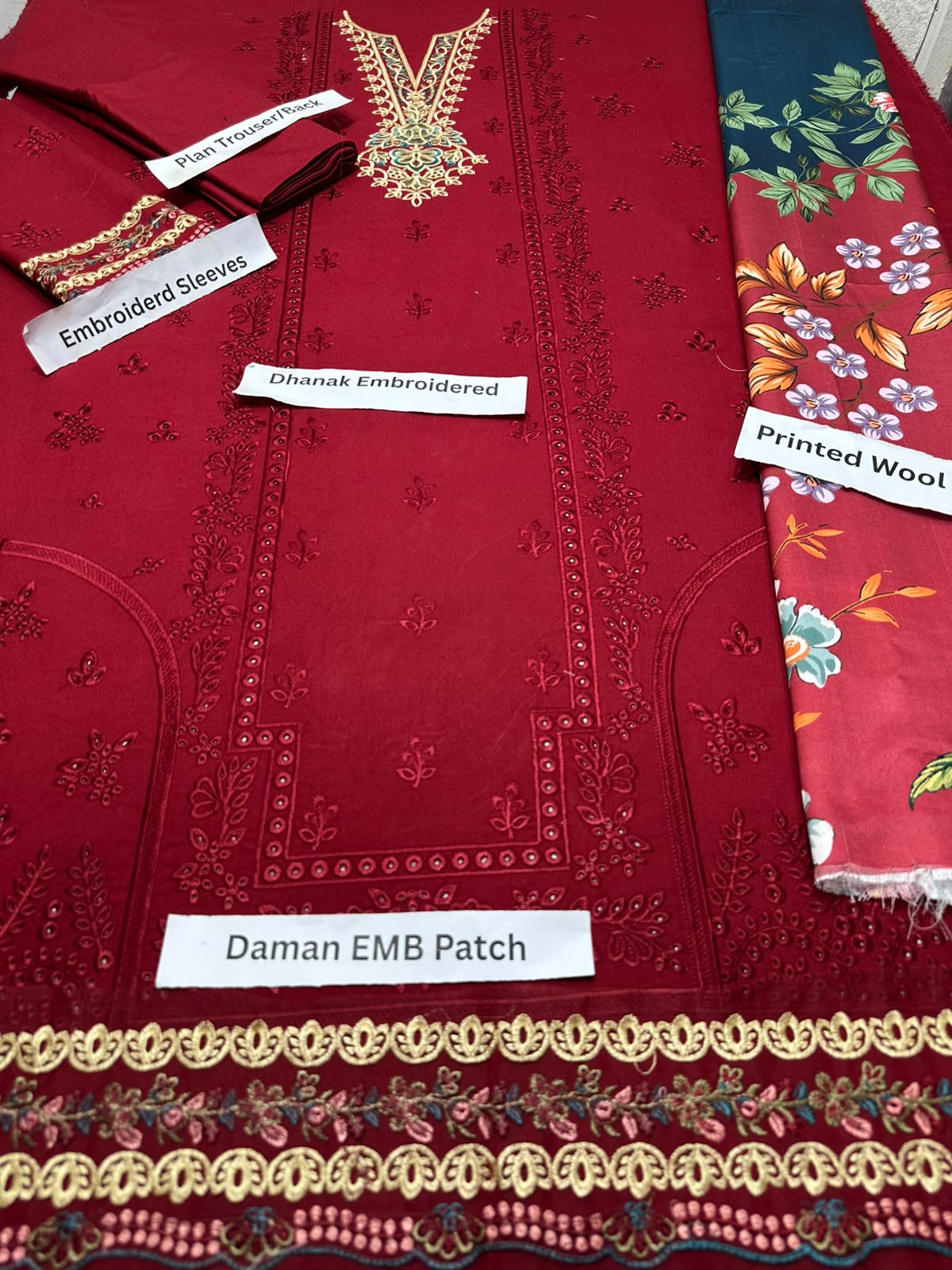 DHANAK 3PC EMBROIDERY UNSTITCHED FREE DELIVERY