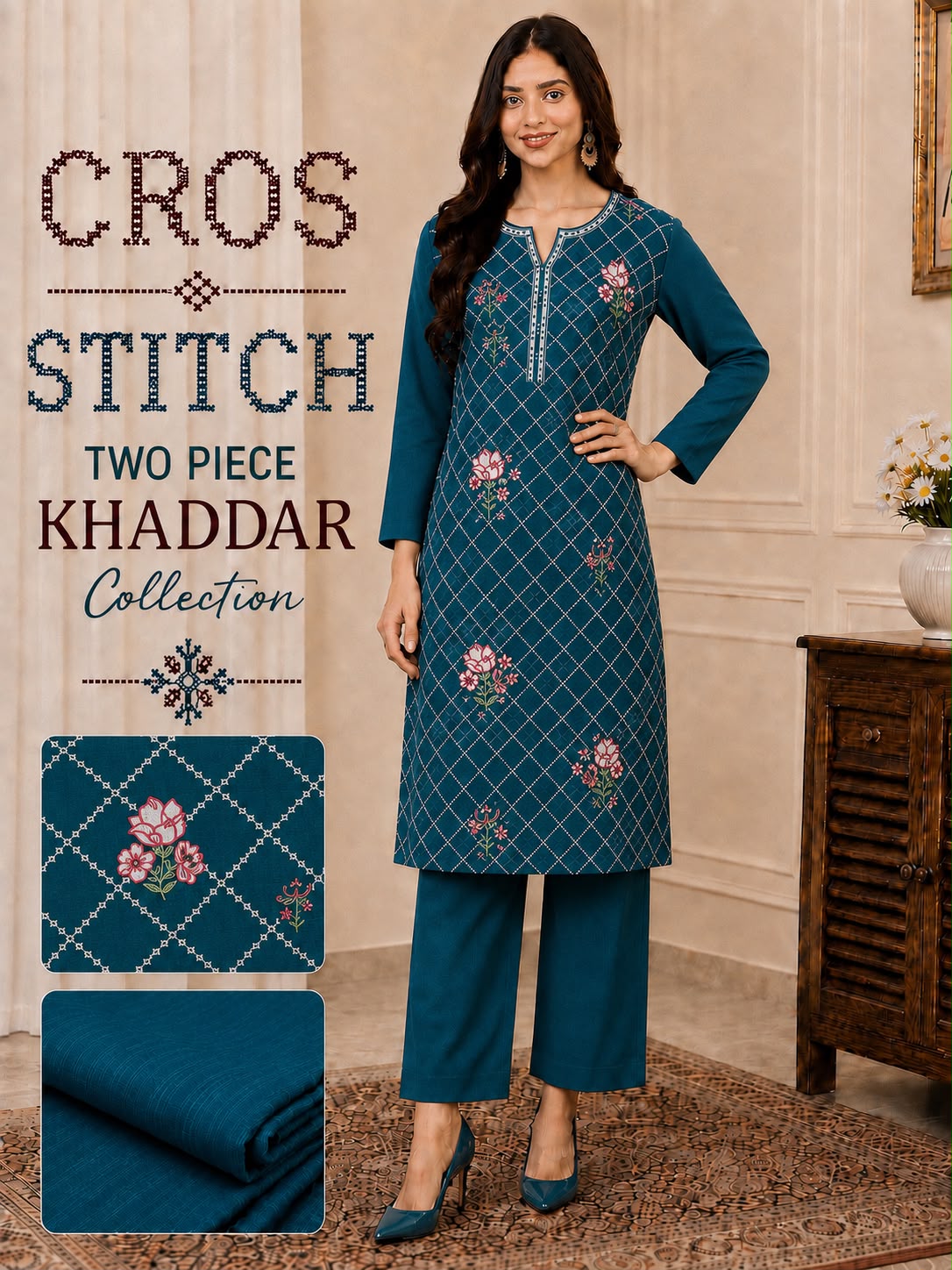 Cros stitch 2pc khaddar embroidery