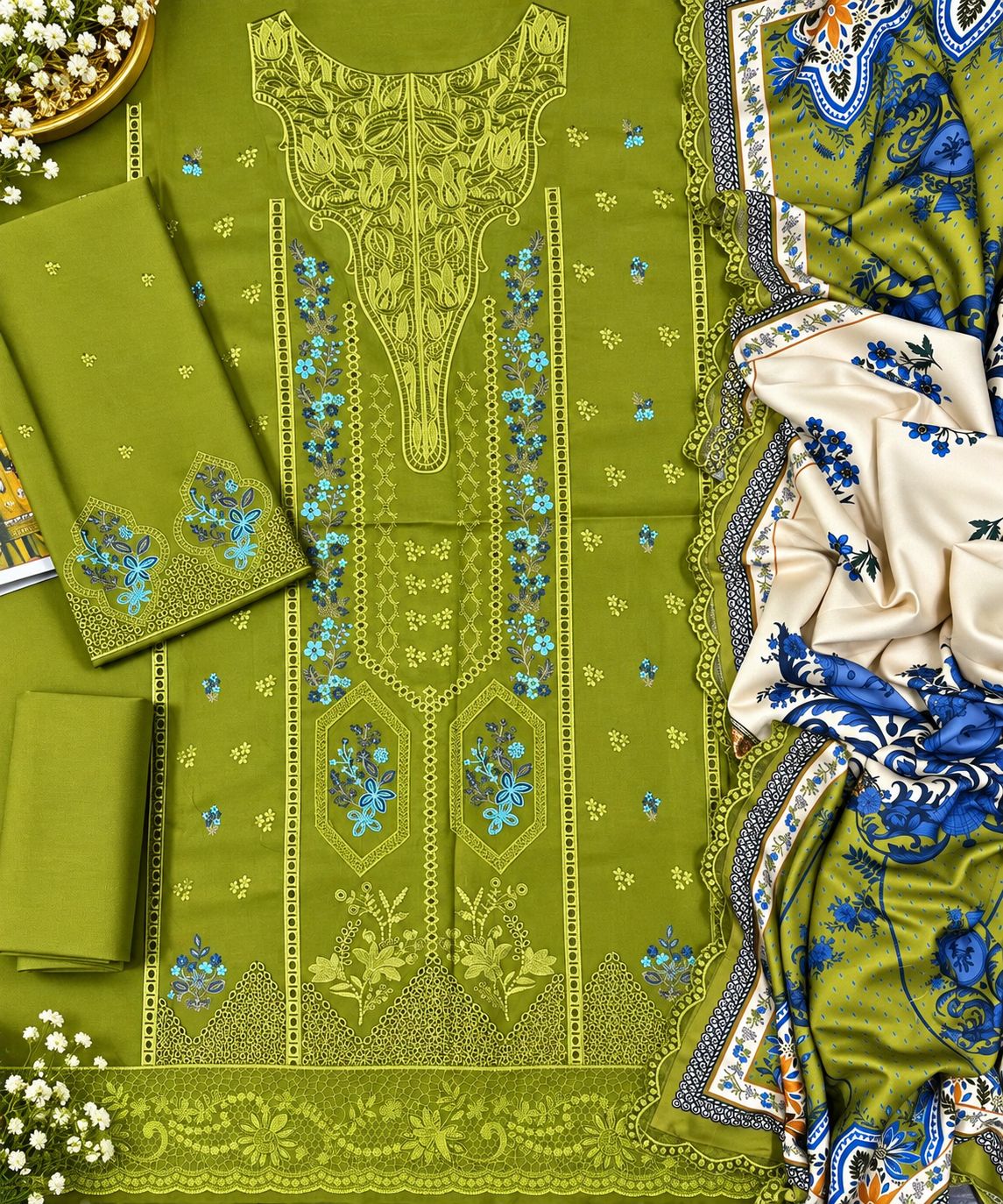 NAKSHKAR DHANAK THREE PIECE AND STITCH