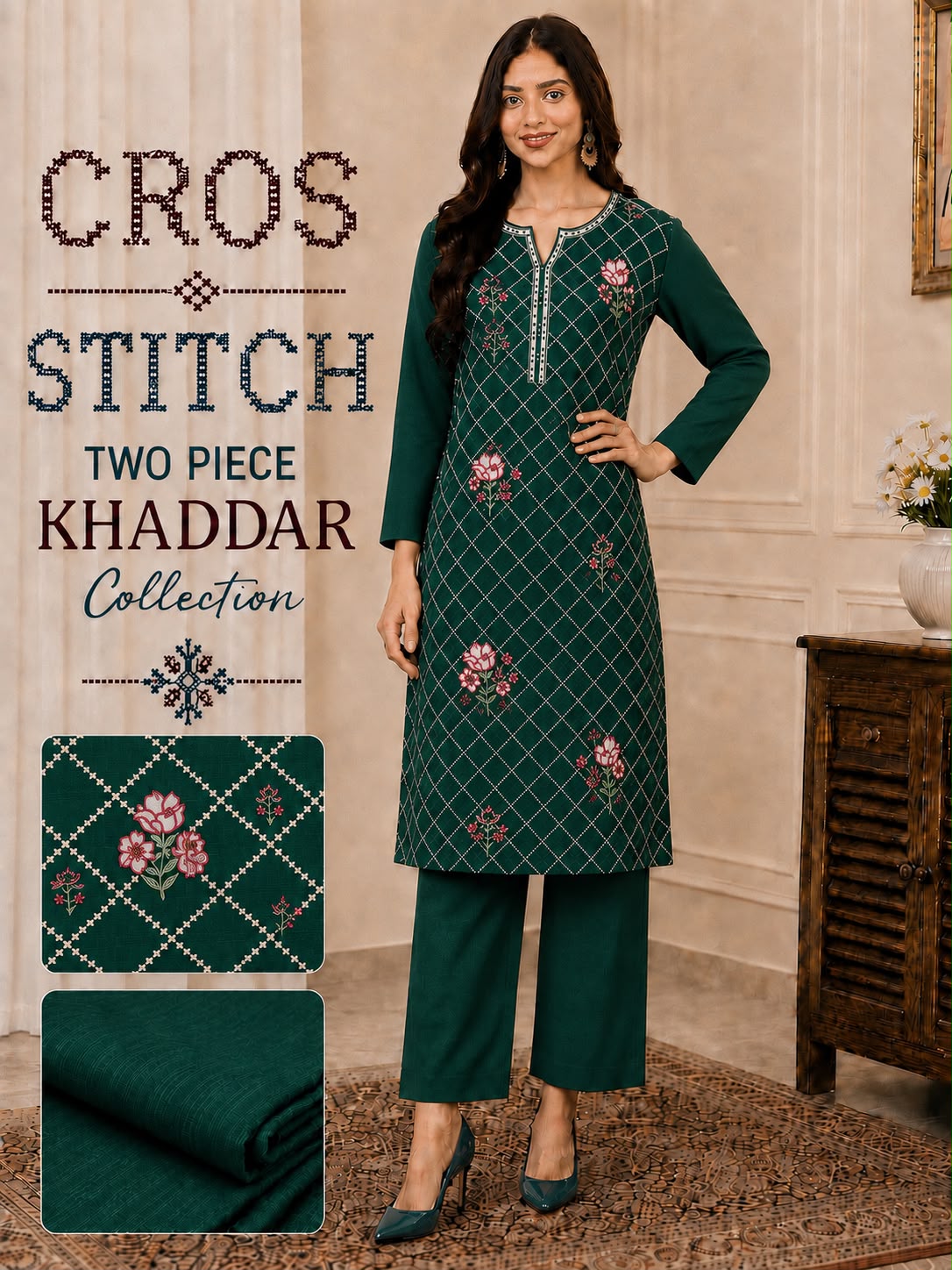 Cros stitch 2pc khaddar embroidery