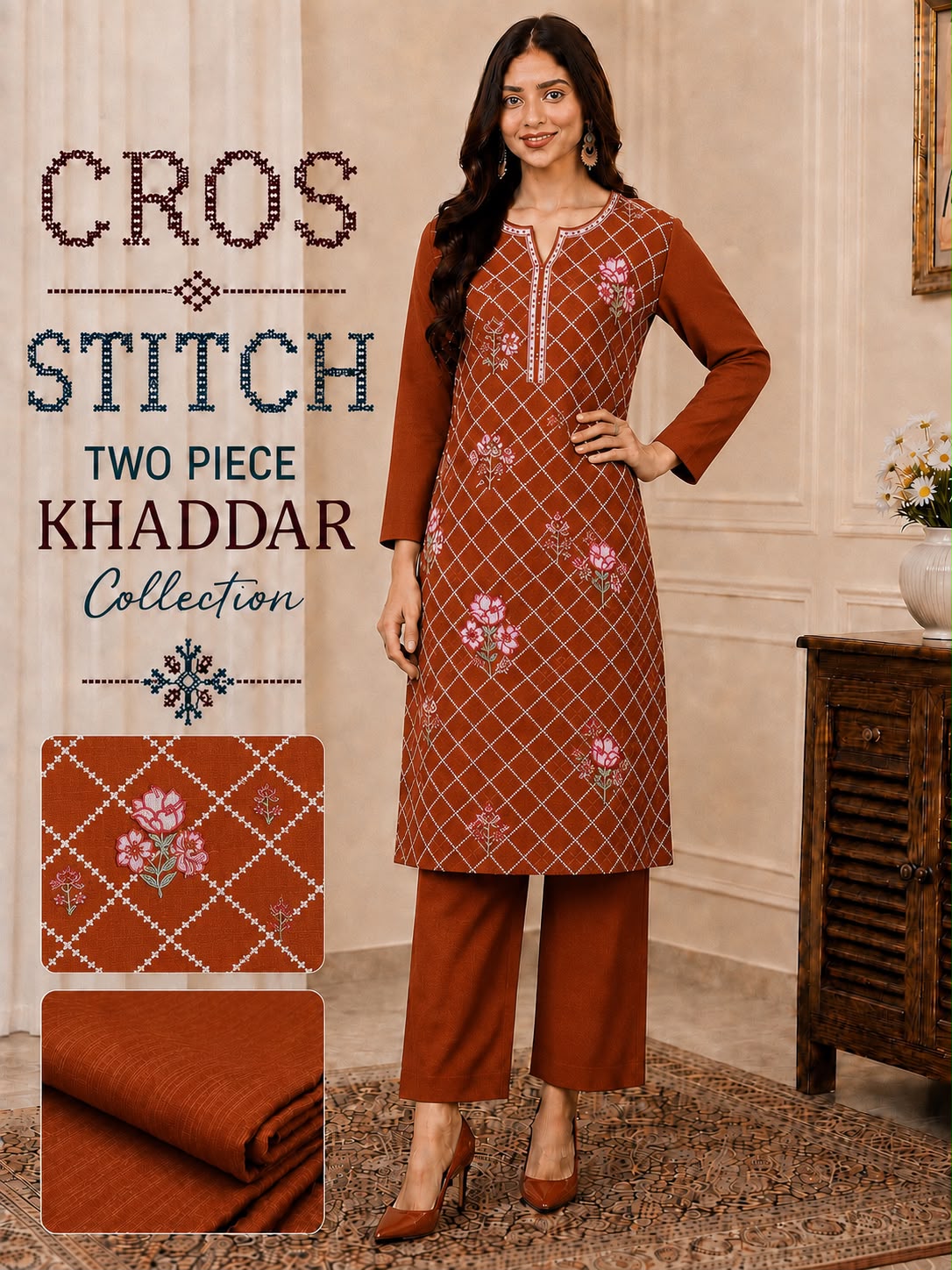 Cros stitch 2pc khaddar embroidery