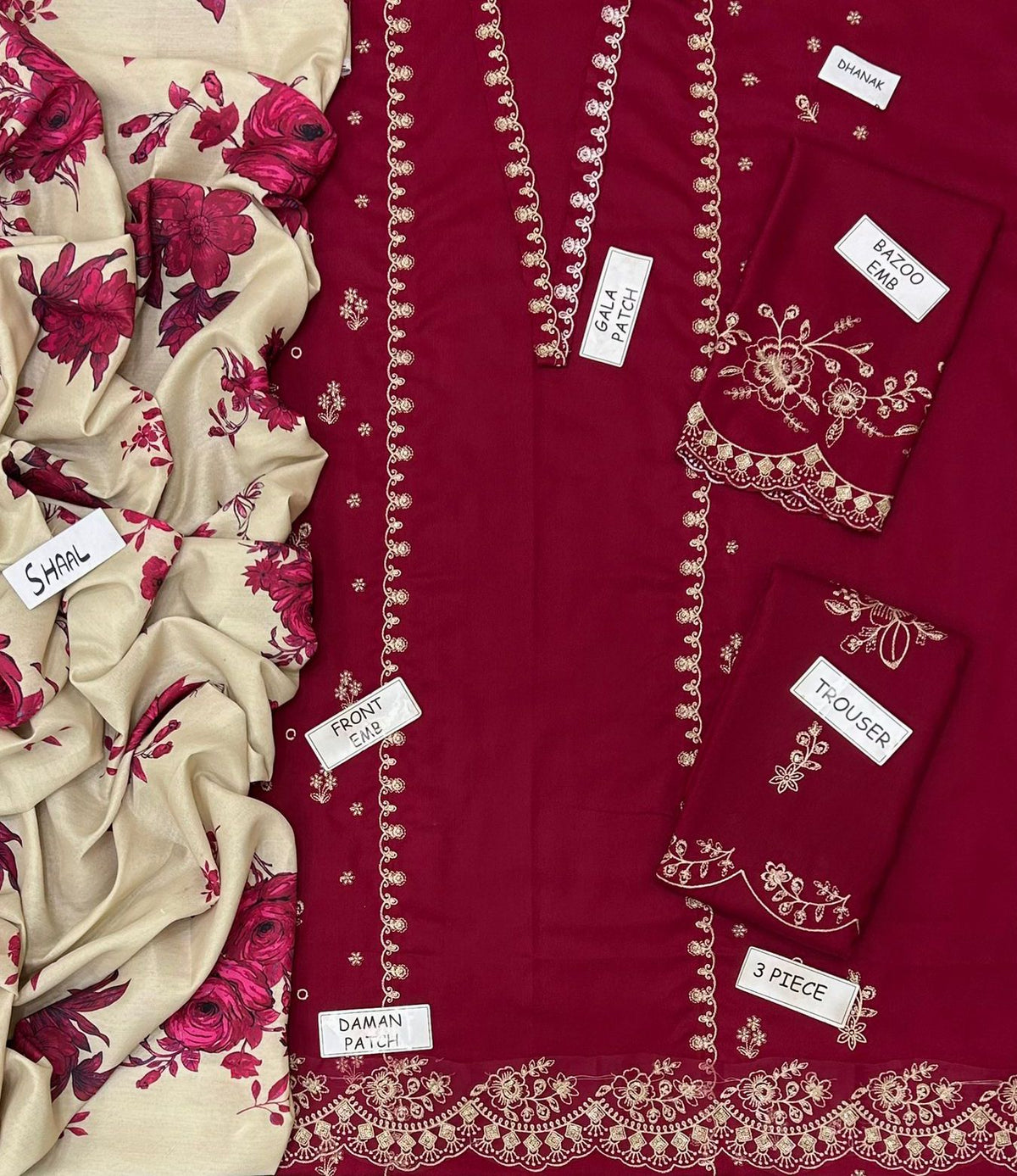 UNSTITCHED DHANAK 3PC EMBROIDERY