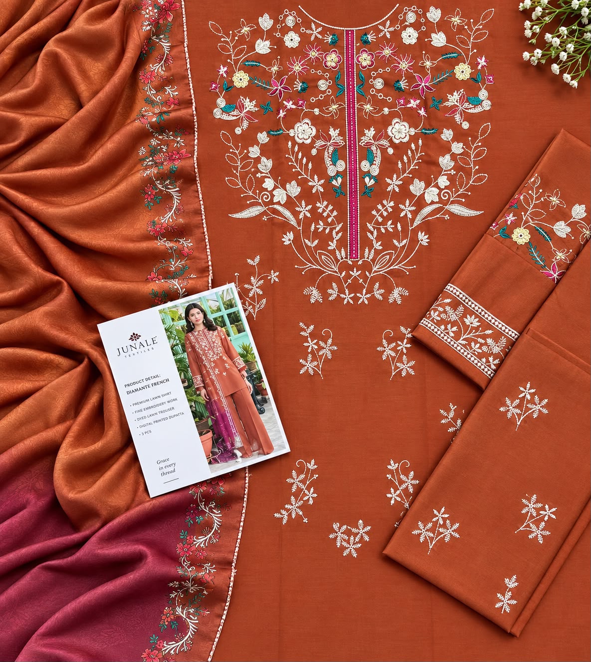 Dhanak 3pc embroidery unstitched