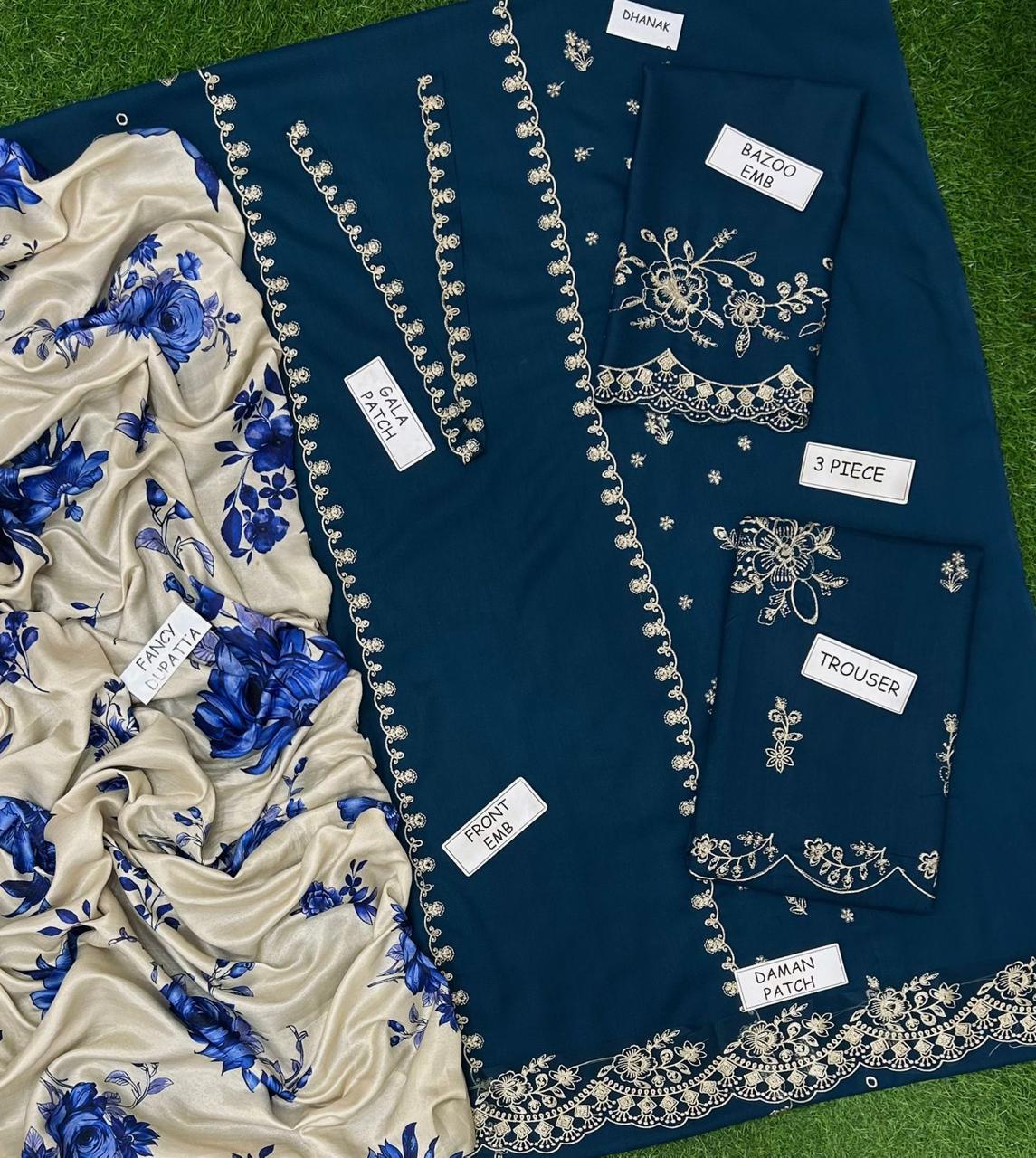 UNSTITCHED DHANAK 3PC EMBROIDERY